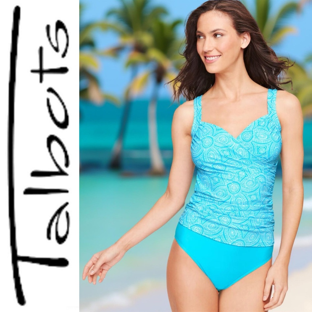 Talbots Dot Medallion Sanibel Tankini Top with Swim Bottom Size Medium